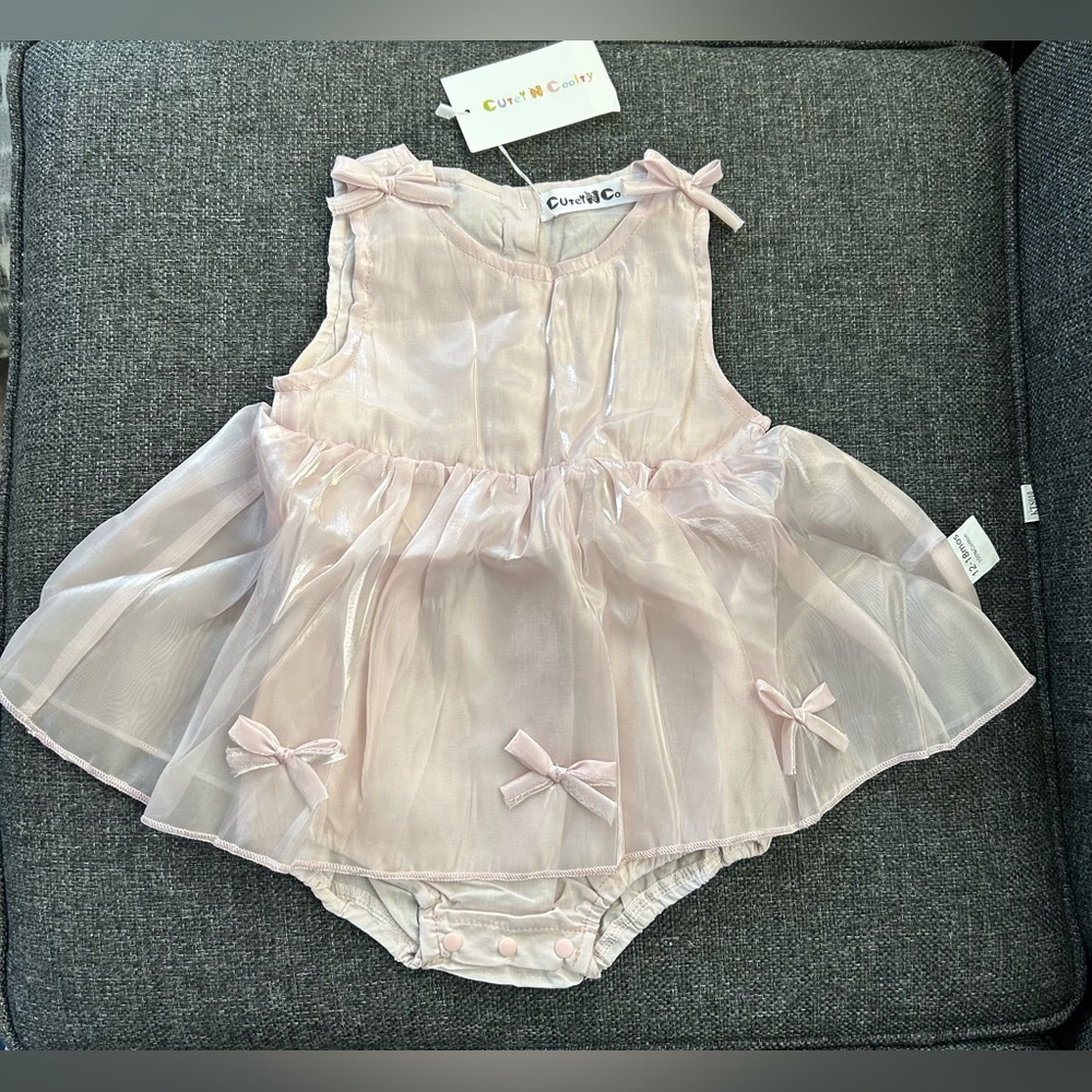 🔥🆕🔥 Cutey N Coolty Tulip Romper Dress Pink Iridescent Tulle 12-18m